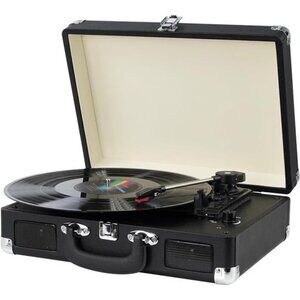 Vinyl Record Player, 3 Speeds Belt Driven Suitcase Portable Turntable